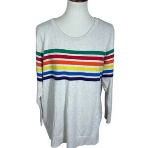 Torrid Celebrate Love Oatmeal Rainbow Stripe Pullover Sweater Size 1 / 1X /14-16